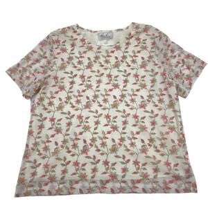 Kathie Lee Collection Womens Vintage 90s Mesh Floral Cottagecore Top Sz XL